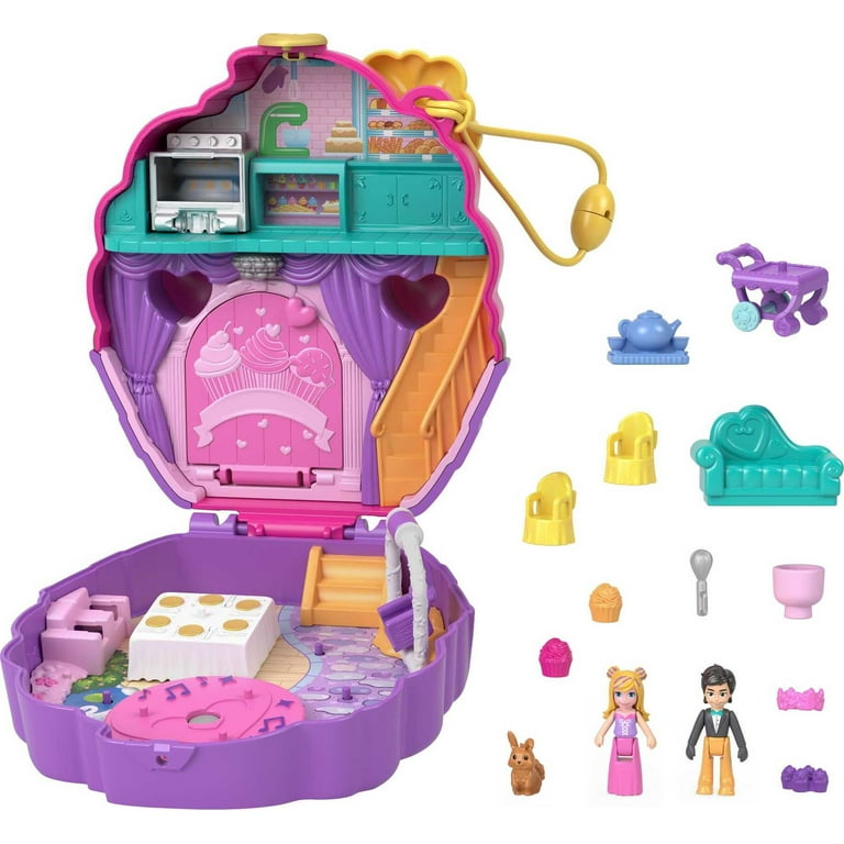 Polly Pocket Something Sweet Cupcake Compact Playset with 2 Micro Dolls &  Accessories, Travel Toys