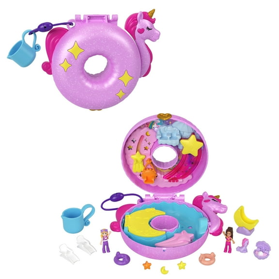 Polly Pocket Sparkle Cove Adventure Unicorn Floatie Compact Playset with 2 Micro Dolls