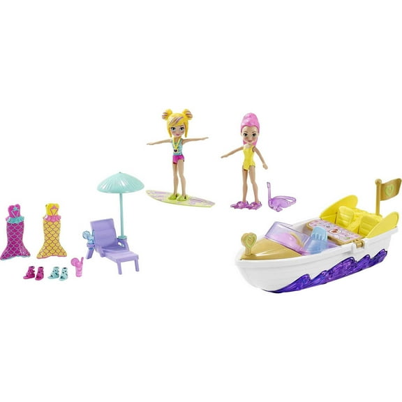 Polly Pocket Splashin Fun Mermaid Pack, Water Tank, Submarine, Boat, Two 3-inch Dolls, 4 & up