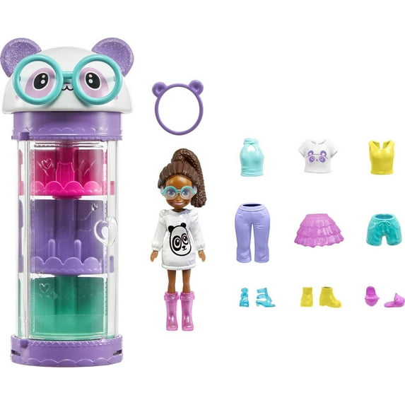 Polly Pocket Style Spinner with 3-inch Shani Doll & 10 Fashion Accessories, Panda-Themed Animal Toy
