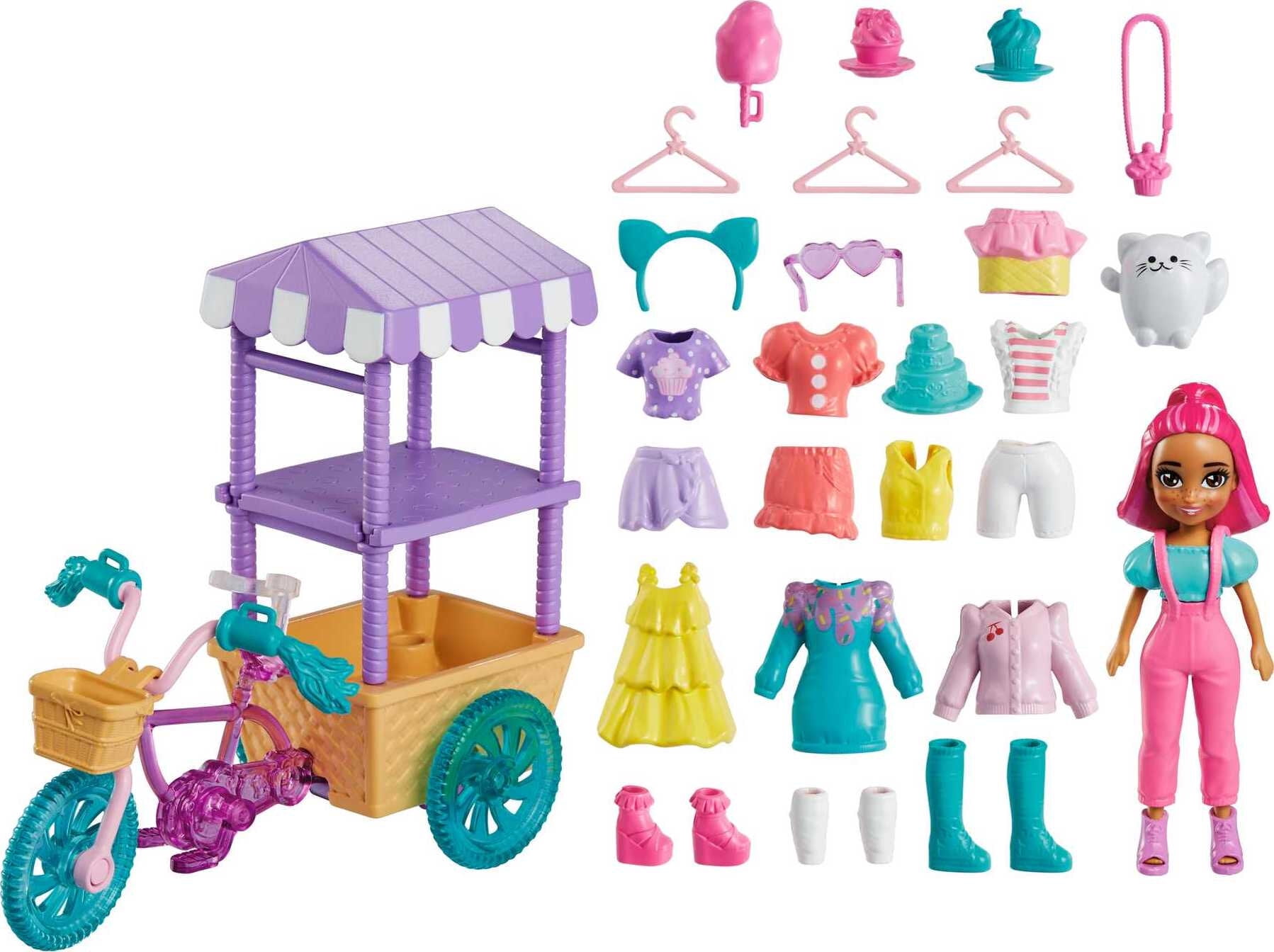 Polly Pocket Treats & Trends Bicycle Cart 3-Inch Doll, 25 Play