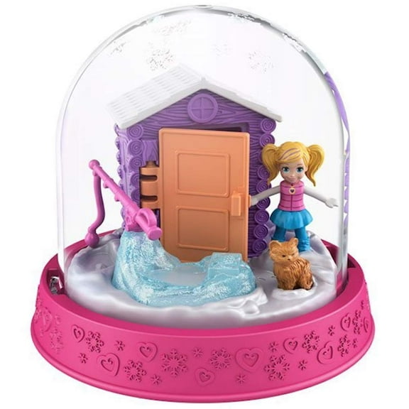 Polly Pocket Winter Fun Snow Globe - Polly Goes Ice Fishing ~ Winter Cabin