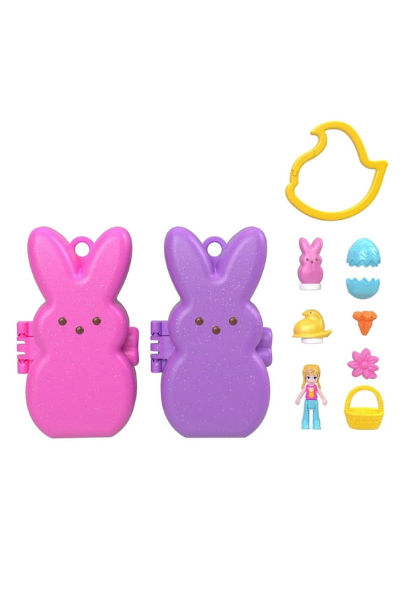x PEEPS Compact Playset Travel Toy with Dolls, Bunny-Themed Accessories & Keychain Clip for Kids