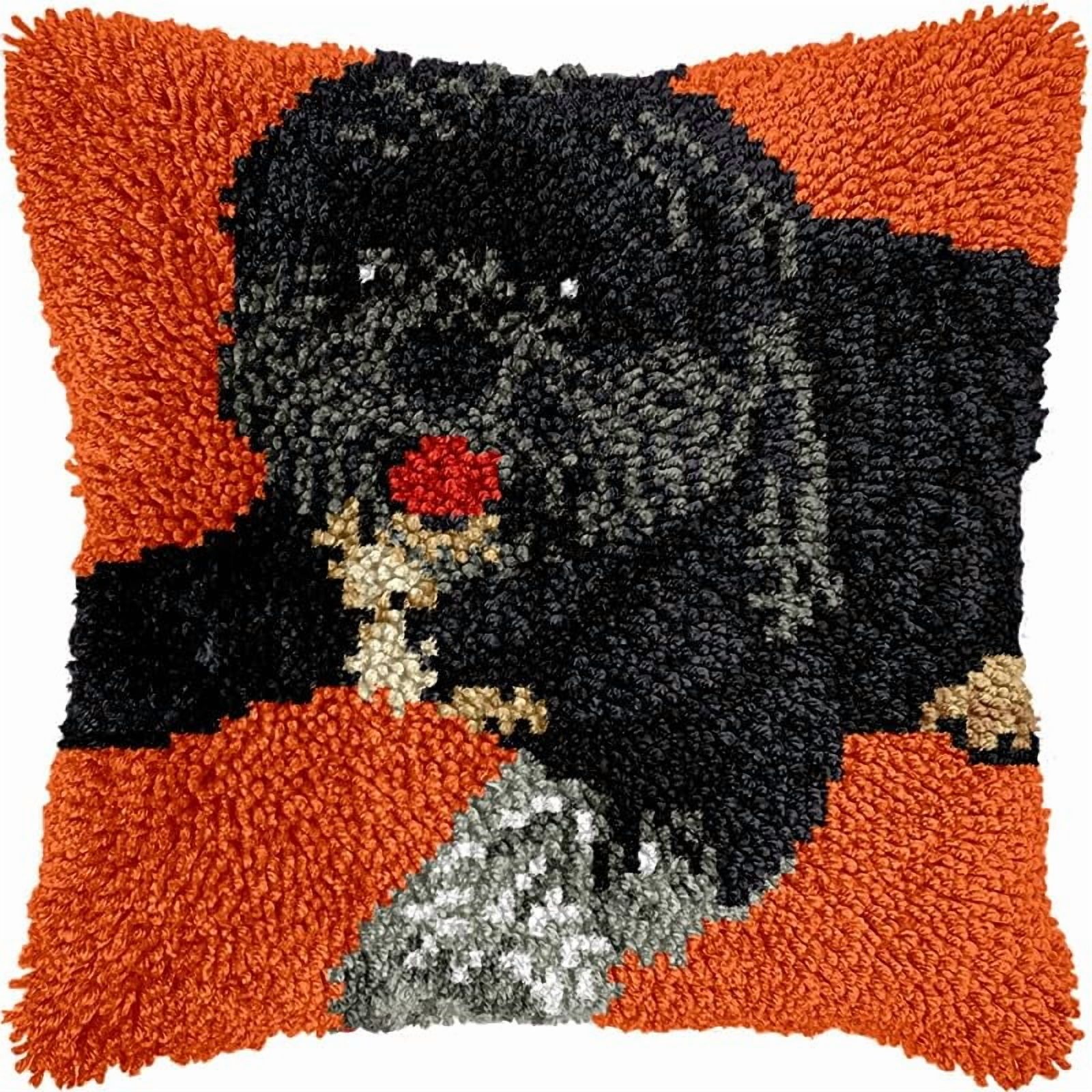 Polly Terrier Latch Hook Pillow Kits Pillow Cover Pattern Printed Canvas Crochet Knitted Hooking Pillowcase Cushion Crafts Embroidery Latch Hooking Crochet Kits Set 17x17 inch(103)