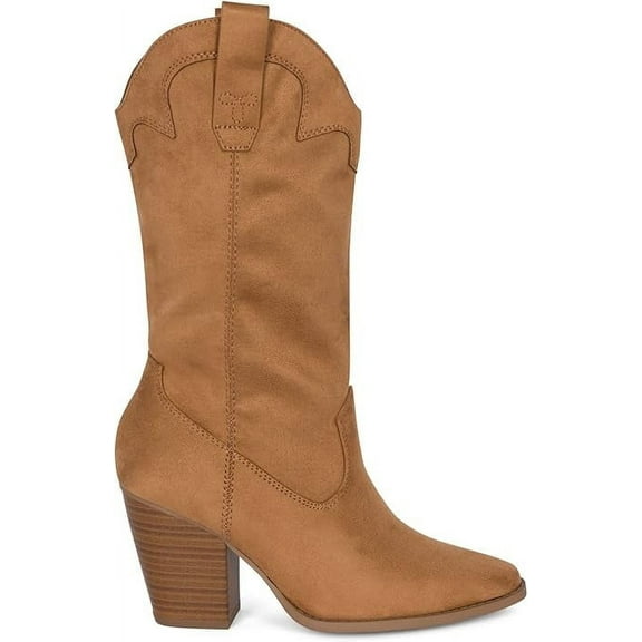 Polly- Women's Cowboy Mid-Calf Western Slip On Ankle Booties Almond Toe Cowgirl Boots (L-Coffee ISU, 11)