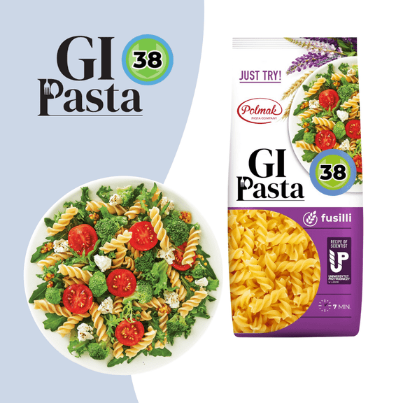 Polmak GI Wheat Fusilli Pasta, Low GI, Protein-Rich, High Fiber, 8.8 oz