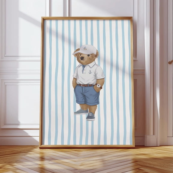 Polo Bear Coastal Bear Print Preppy Nautical Beach House Art