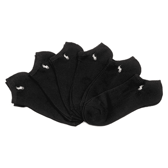 Polo Classic Sport Black No Show Gray Pony Socks 6 Pack, Shoe Size 6-12.5,Black