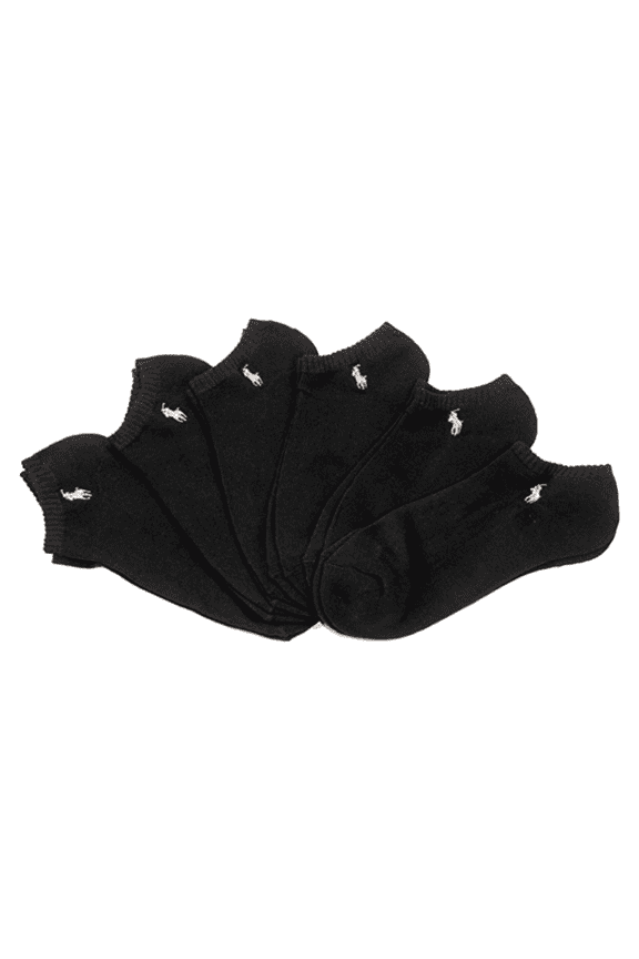 Polo Classic Sport Black No Show Gray Pony Socks 6 Pack, Shoe Size 6-12.5,Black