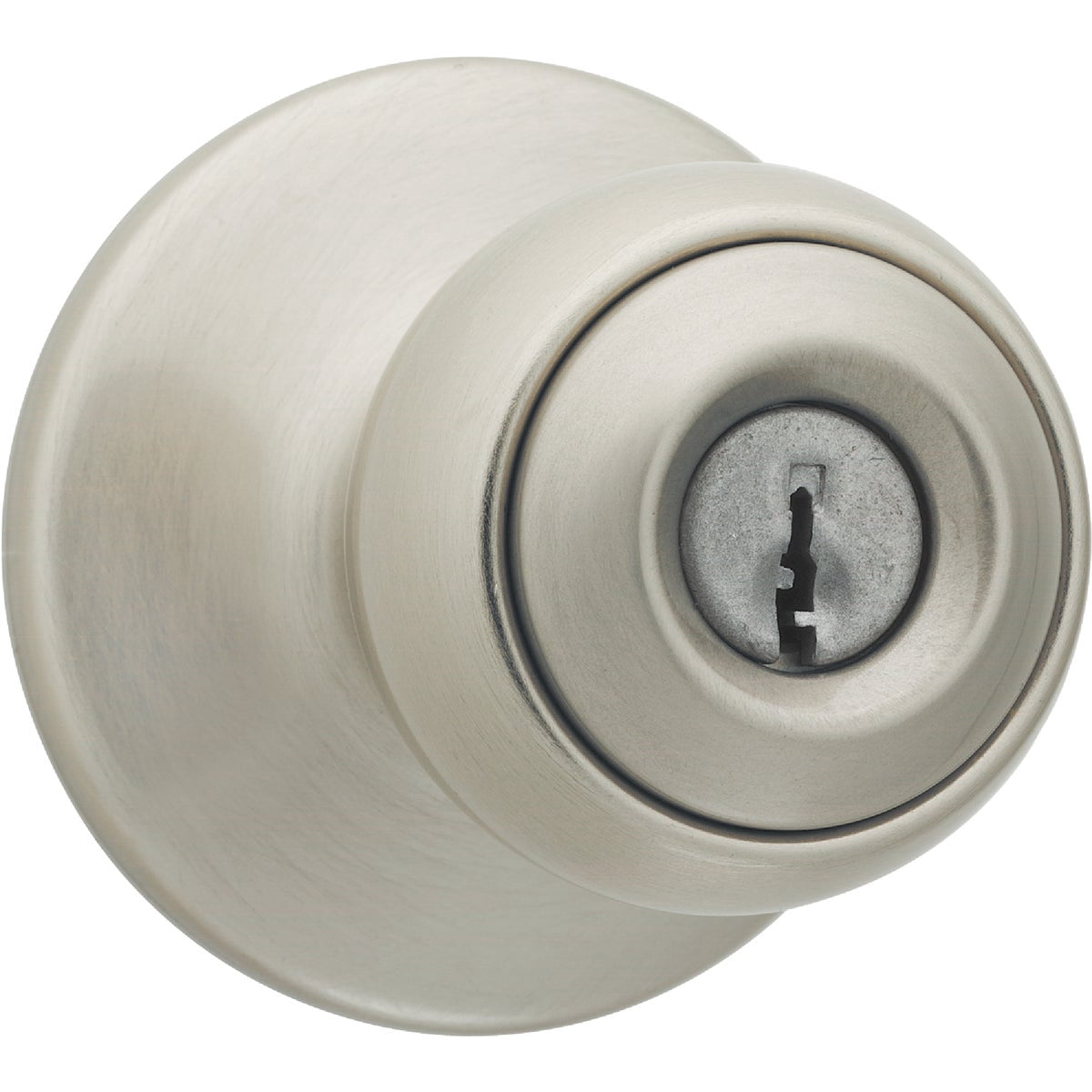 Kwikset Polo Keyed Entry Door Knob - Lockable Key Lock - Nickel Finish, Silver — Residential Use, Standard Application
