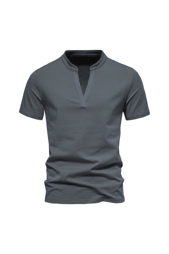 Polo Mens V Neck T Shirts No Collar Short Sleeved T-Shirt Soft Breathable Summer Lightweight Tops