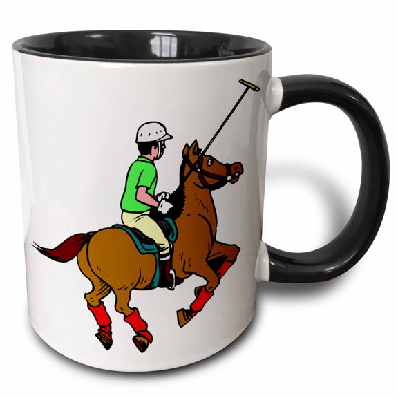 3drose, Polo Player Rides Polo Pony, 11oz Two-tone Black Mug
