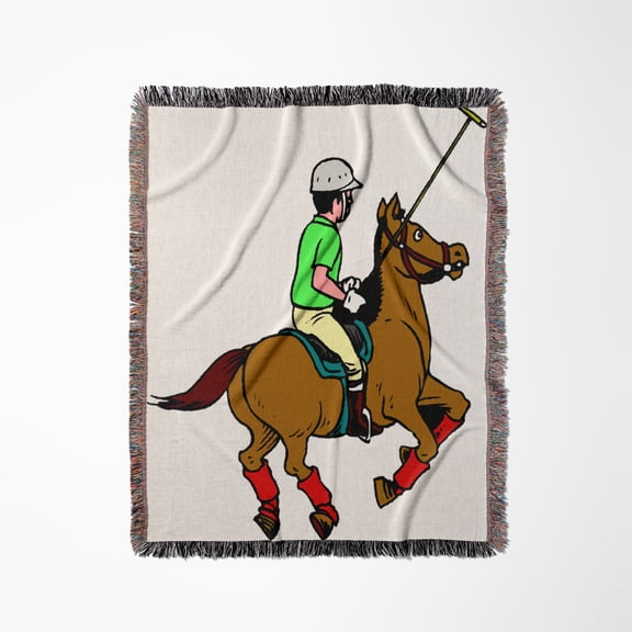 Polo Player Rides Polo Pony, Woven Blanket