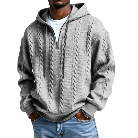 Polo Quarter Zip Men Mens Cable Knit Sweater – Men's Pullover Sweaters, Quarter Zip Sweater Men Casual Mock Neck Winter Warm Chunky Polo Sweater 05-Gray XXXL