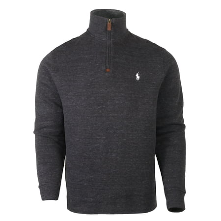 Polo RL Men's Half Zip Mock Neck Sweatshirt (Medium, Black Heather)