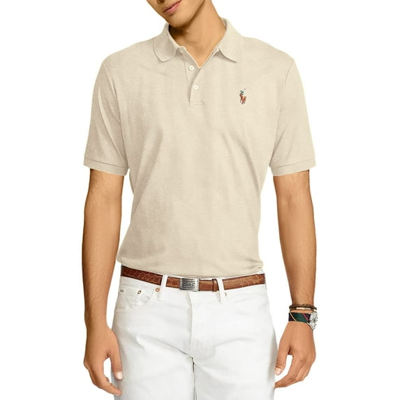Polo RL Men's Interlock Pony Shirt (Tuscan Beige Heather With the Signature Multi-colored Pony, X-Large)