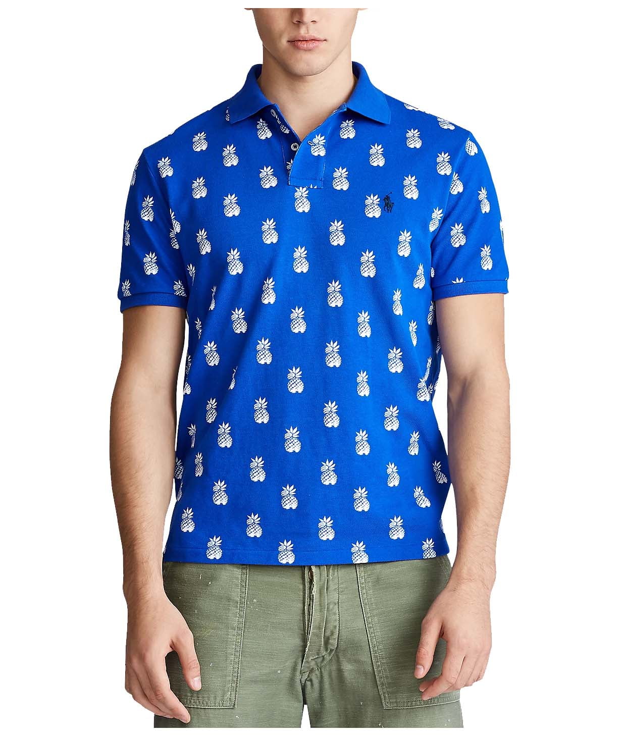 Polo RL Men's Pineapple Print Custom Slim Fit Mesh Shirt
