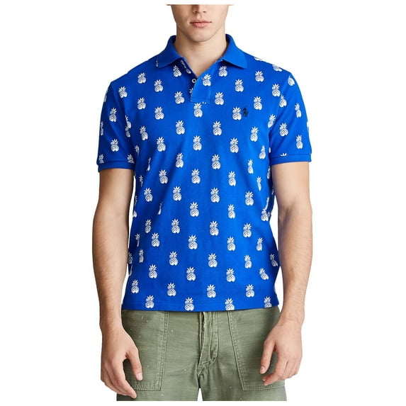 Polo RL Men's Pineapple Print Custom Slim Fit Mesh Shirt (Royal Multi, Medium)