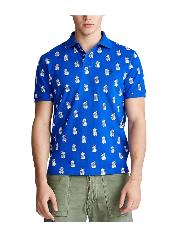 Polo RL Men's Pineapple Print Custom Slim Fit Mesh Shirt (Royal Multi, Medium)