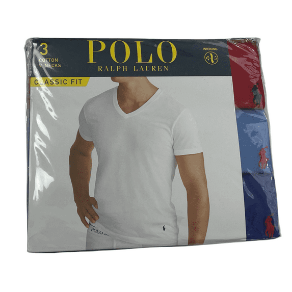 Polo Ralph Lauen Men's 3 Pack Classic Fit V Neck Cotton Undershirts Shirts