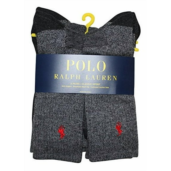 POLO RALPH LAUREN Men's Athletic Performance Cotton Crew Socks - 6 Pair Pack - Moisture Wicking Mesh