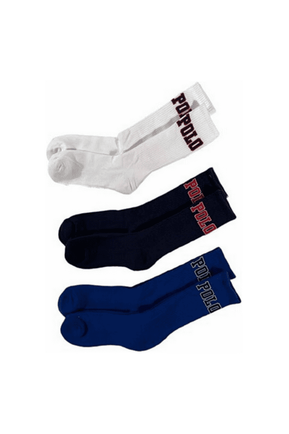 6 Pair Men's Sport Crew Socks White, Black, Blue,Size,10-13