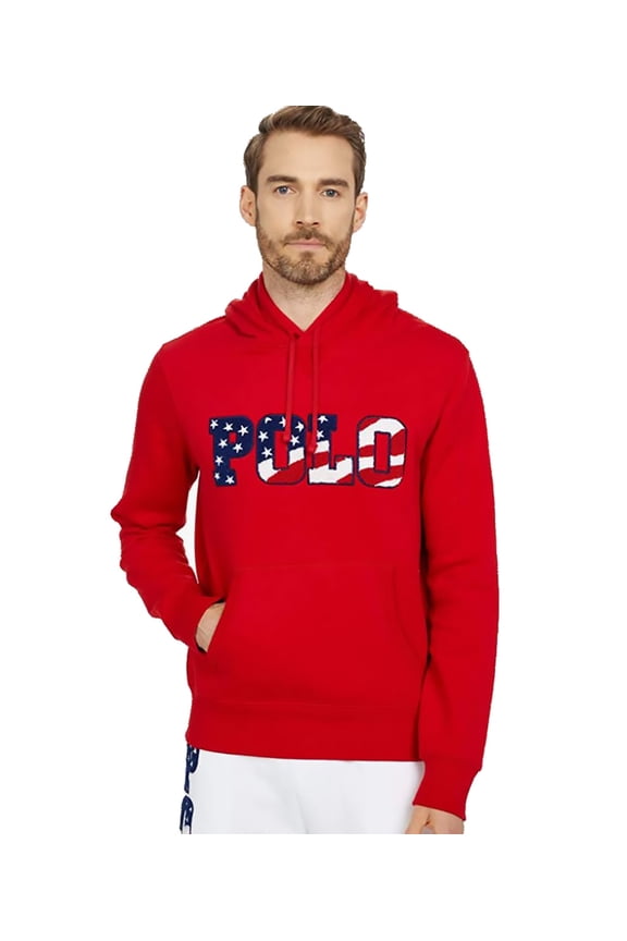 Americana Flag Magic Fleece Hoodie Pullover Sweatshirt (Red, Small)