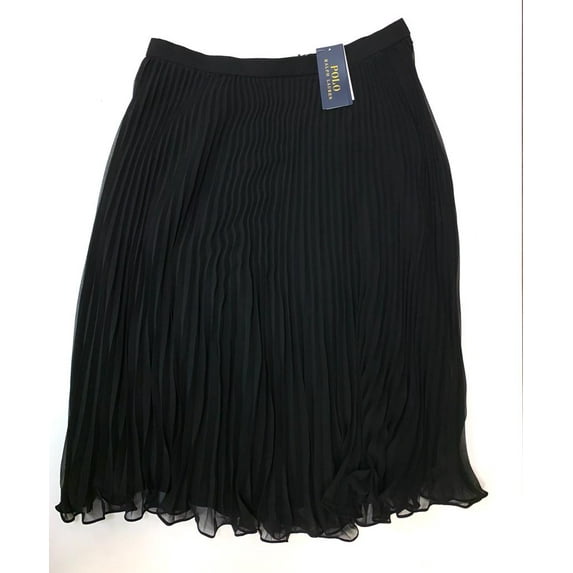 Polo Ralph Lauren BLACK Women's Pleated Satin Skirt, US 10
