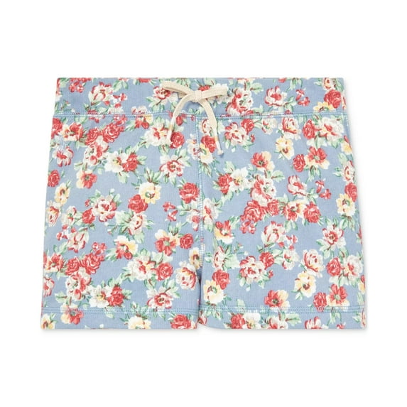 Polo Ralph Lauren BLUE Big Girls Floral Cotton French Terry Shorts, US 6