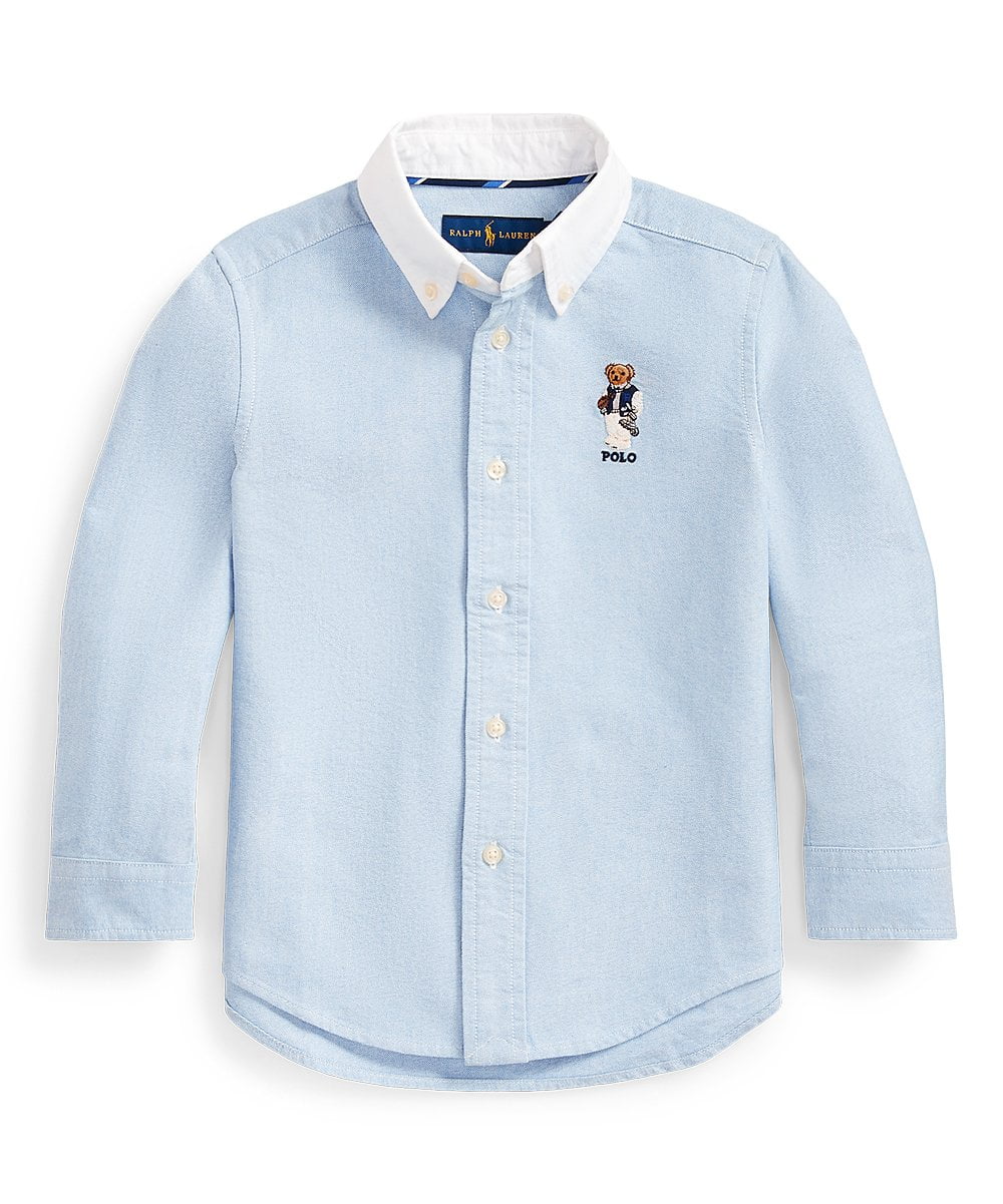 Polo Ralph Lauren BSR BLUE Boys Football Bear Cotton Button Up