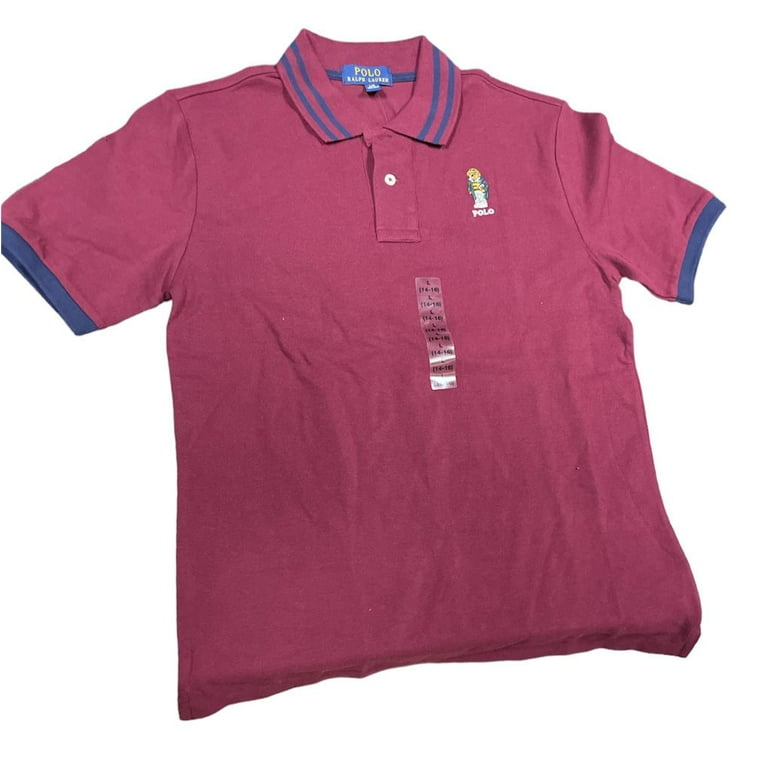 Polo Ralph Lauren BURGUNDY Boy's Allover Pony Polo Shirt, Size L (14-16),  NWT