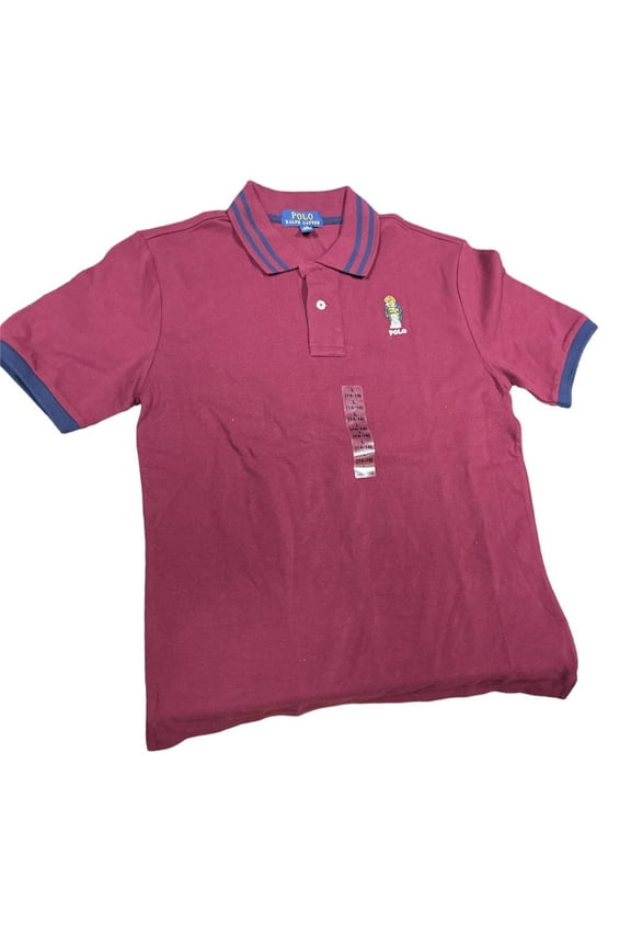 BURGUNDY Boy's Allover Pony Polo Shirt, Size L (14-16), NWT