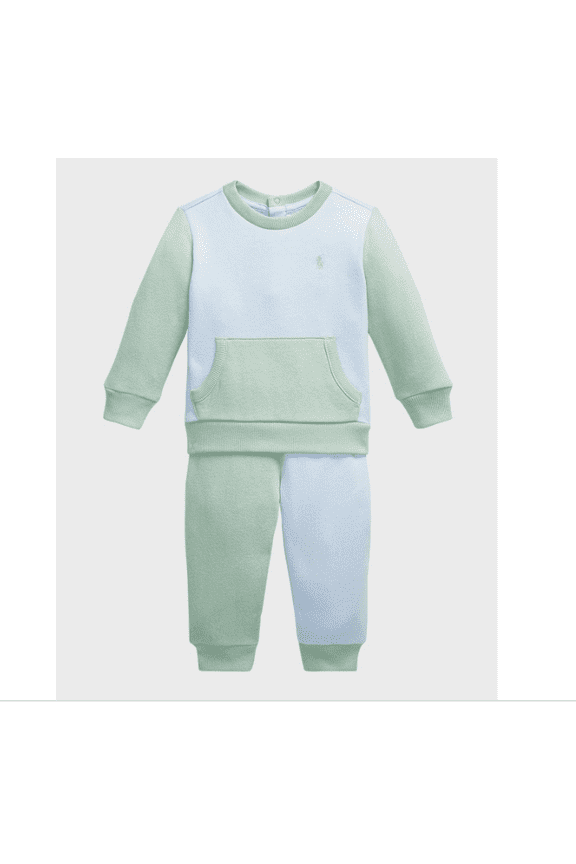 Baby Boys Fleece Sweatshirt and Jogger Pant Set - Celadon, Office Blue Multi