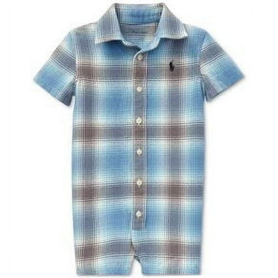 Polo Ralph Lauren Baby Boys Plaid Onesie/Shortall Blue Gray Plaid Size 3 Month