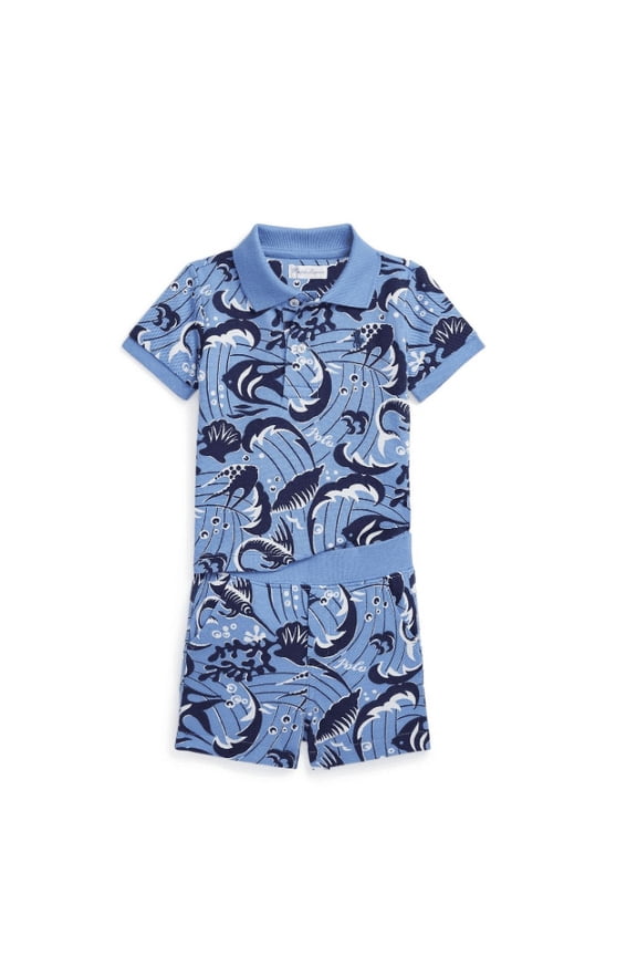 Baby Boys Reef Print Cotton Polo Shirt and Shorts Set - Sun Sea Reef Print
