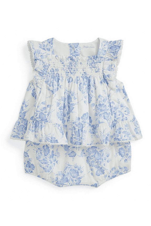 Baby Girls Floral Slub Cotton Top Bloomer Set