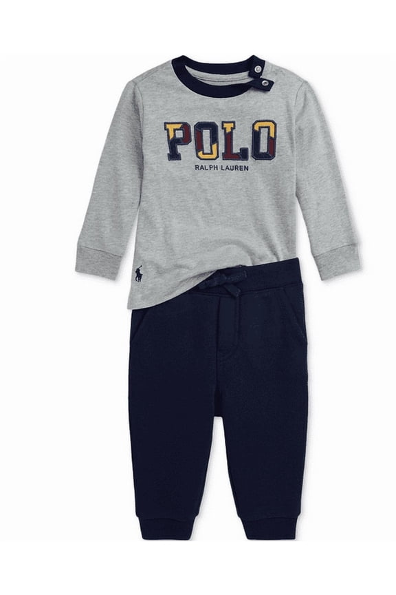 Baby Logo Tee & Fleece Jogger Pant Set - Grey