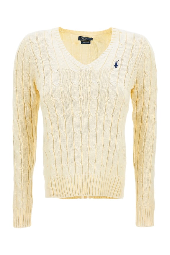 V-Neck Cable-Knit Cotton Pullover Sweater (Women's)