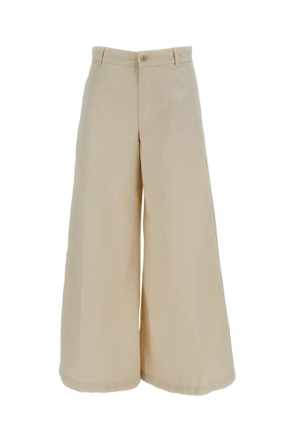 Beige Wide-Leg Cotton Trousers (Women's)