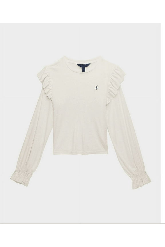 Polo Ralph Lauren Big Girls Ruffled Cotton-Modal Long-Sleeve Sweatshirt - White