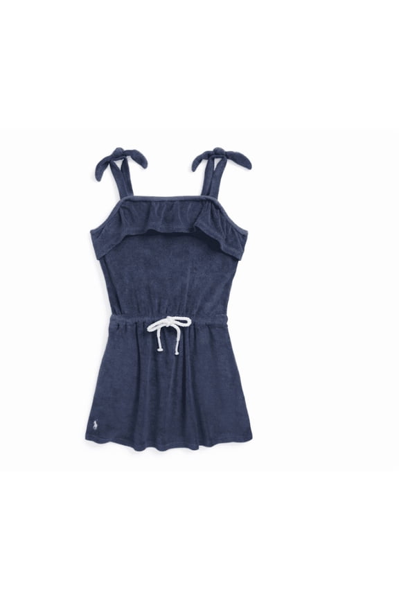 Big Girls Ruffled Terry Cover-up Swimsuit - Rustic Navy with Hint of Pink