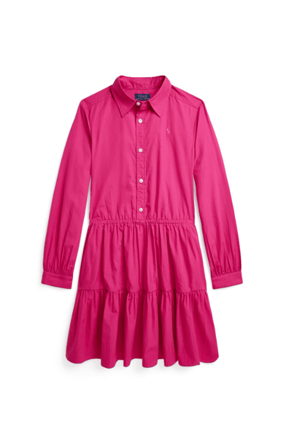Big Girls Tiered Cotton Poplin Shirtdress, 8