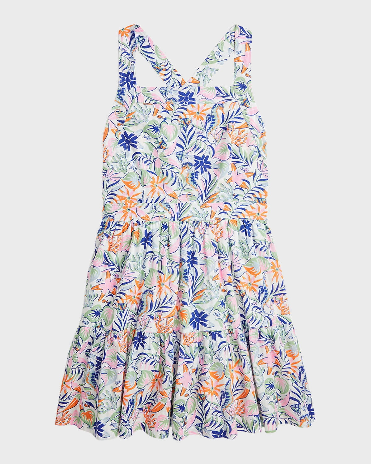 Polo Ralph Lauren Big Girls Tropical-Print Linen-Cotton Dress - Sea Creature Tropical