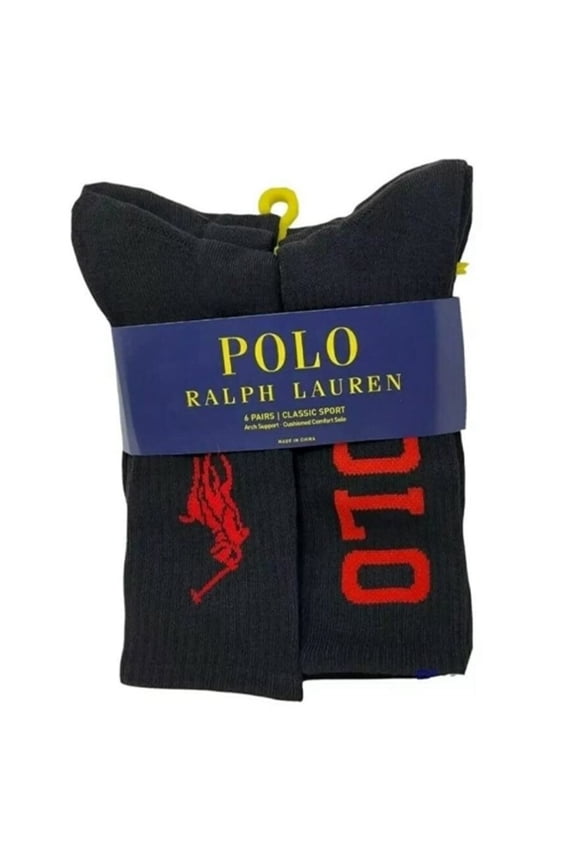 Big Logo Men's Classic Sport Crew Sock 6-Pack, Sock Size 10-13, Black