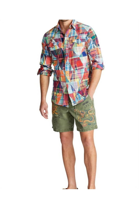 Big Men's Multi Long-Sleeve Patchwork Madras Sport Shirt, 2XLT