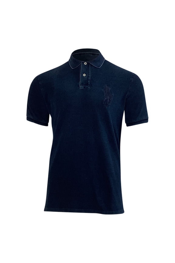 Big Pony Custom Slim Fit Mesh Polo Shirt in Navy Blue Cotton