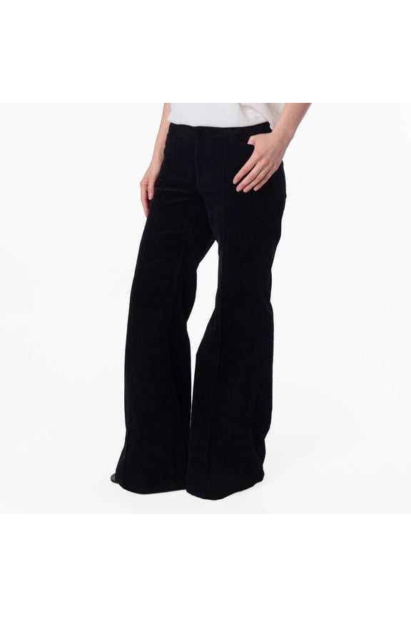 Black Pintucked Corduroy Flared Trousers, Size 2R