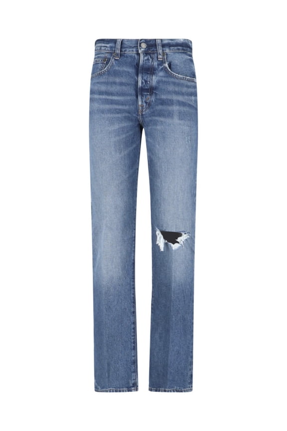Blue High-Waisted Distressed Denim Jeans (Women's)