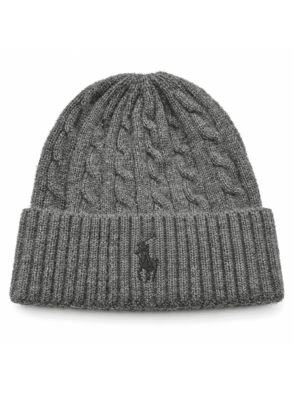 Bold Cuff Beanie Gray Ribbed Knit Cuffed Beanie with blue Polo Rider Embroidery