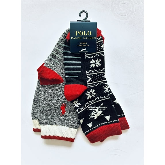 Polo Ralph Lauren Boy's 2 Pairs/Pack No Slip Cotton Blend Socks, Size 2-4